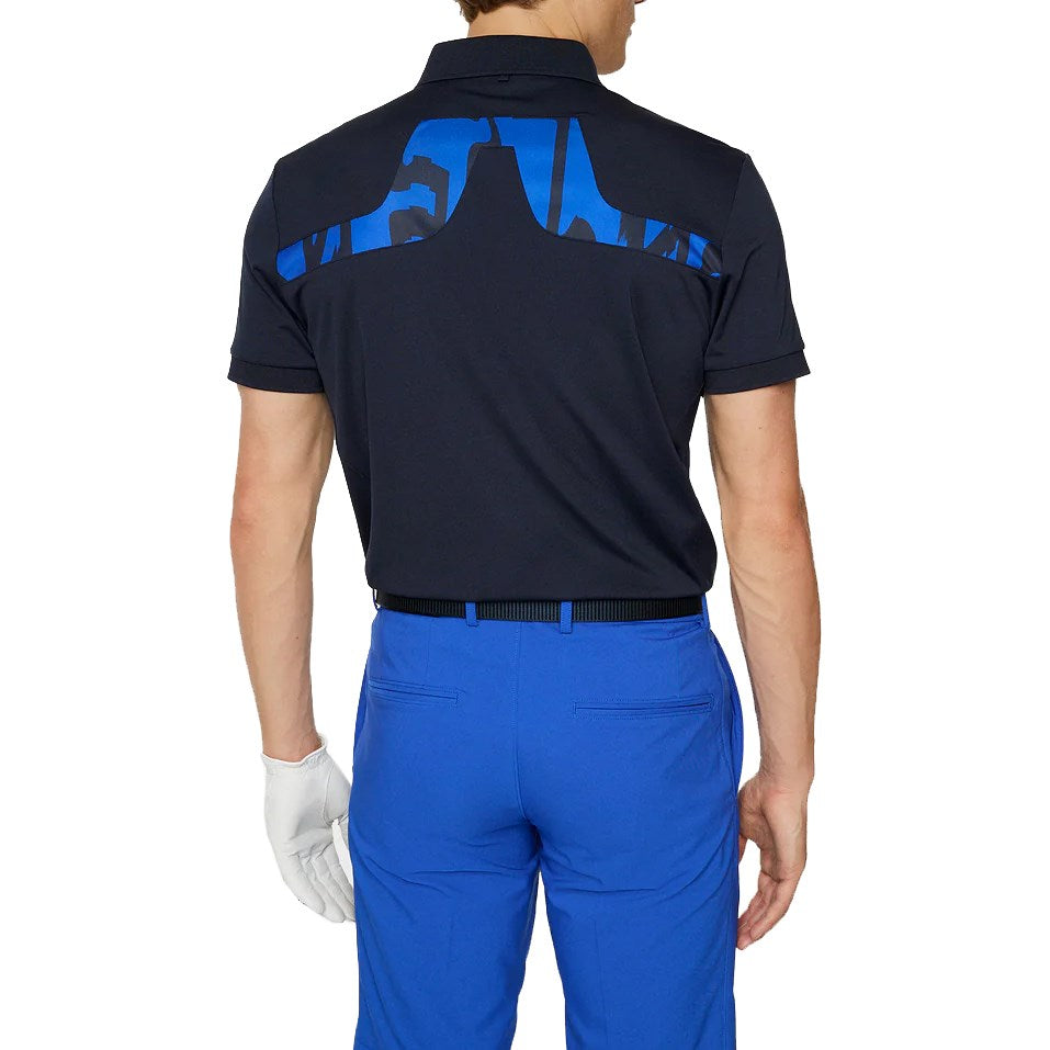 J.Lindeberg KV Regular Fit Print Golf Polo Shirt - Glitch Bridge Blue