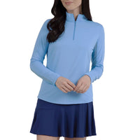 IBKUL Women's Solid Long Sleeve Zip Mock Neck Golf Top - Peri