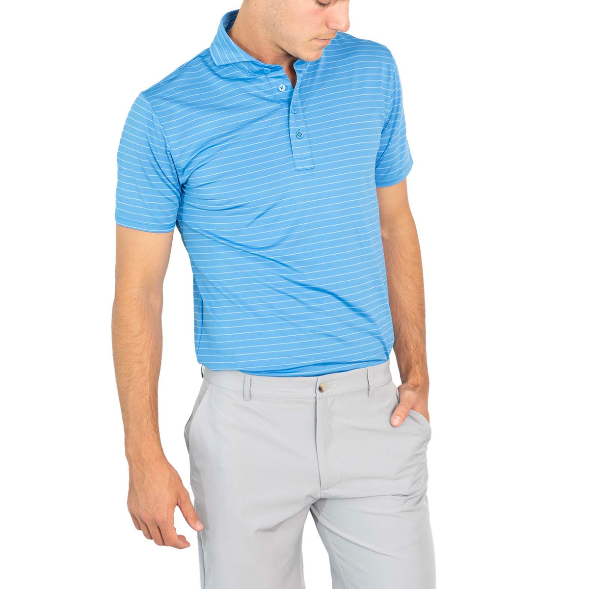 G/Fore Clube Stripe Tech Jersey Golf Polo Shirt - Cerulean