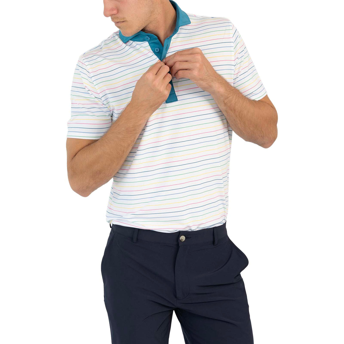 G/fore Multi Stripe Tech Jersey Golf Polo Shirt - Petrol