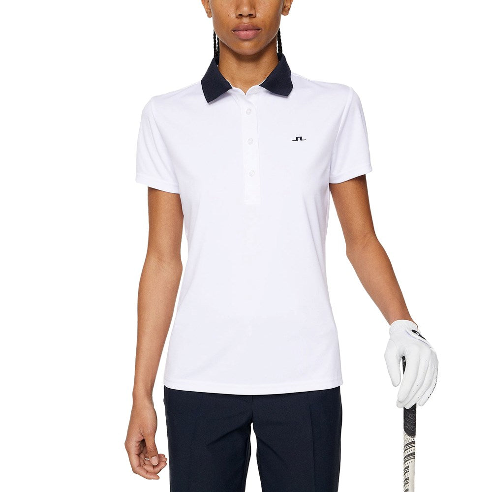 J.Lindeberg Women's Cassie Golf Polo Shirt - White/ JL Navy