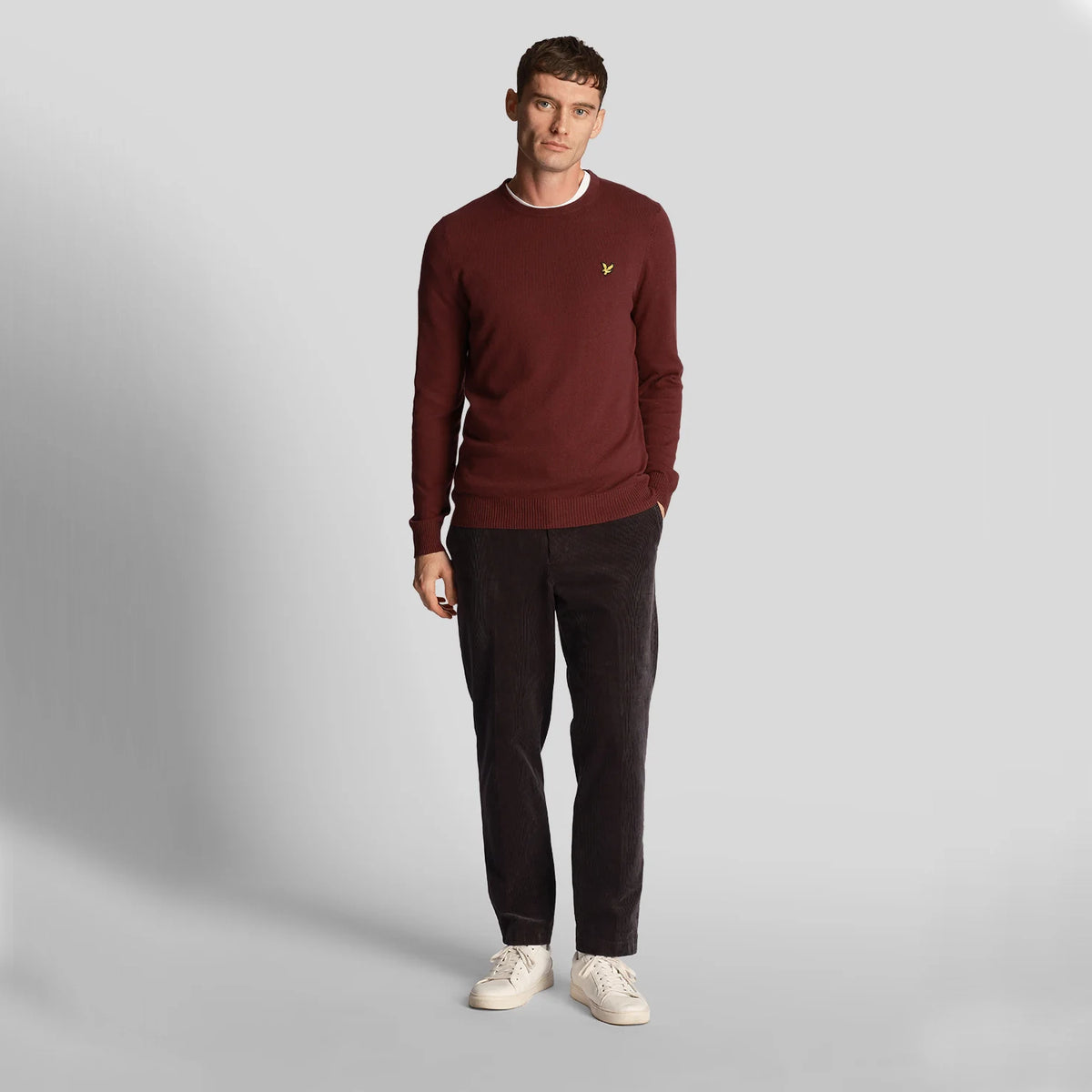 Lyle & Scott Cotton Merino Blend Crew Neck Pullover - Burgundy