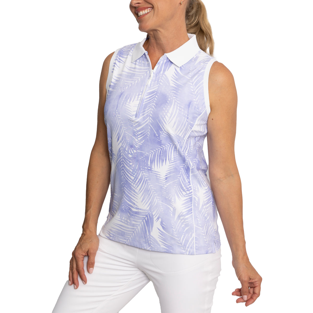 Peter Millar Women's Palm Sleeveless Golf Polo - White/Serenity Blue