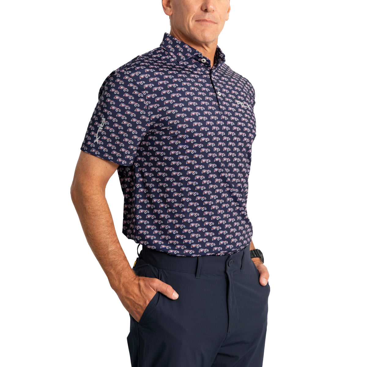 RLX Ralph Lauren Printed Lightweight Airflow Golf Shirt -  French Navy Speedster