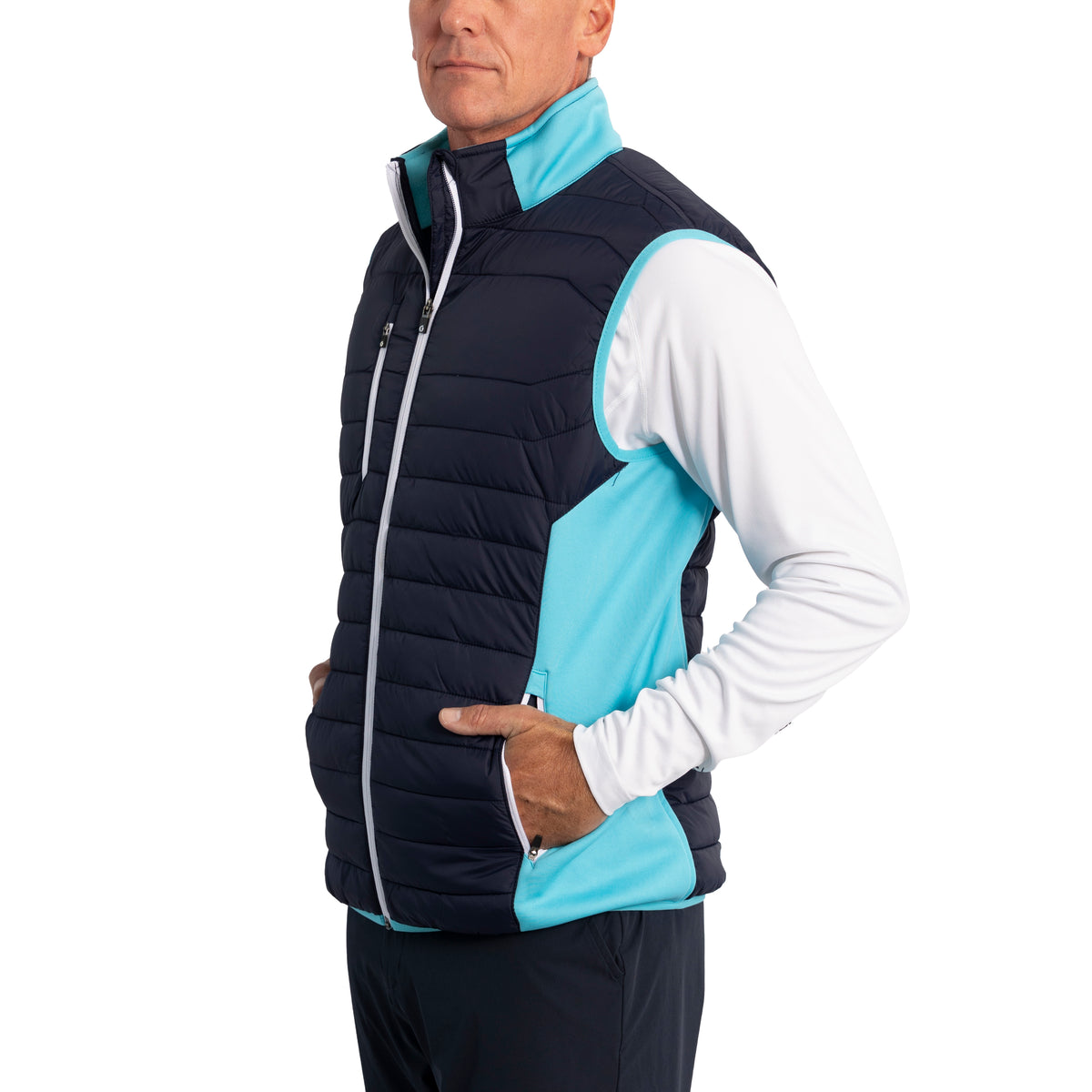 Sunderland Anton Padded Stretch Panel Performance Golf Gilet - Navy/ Aqua