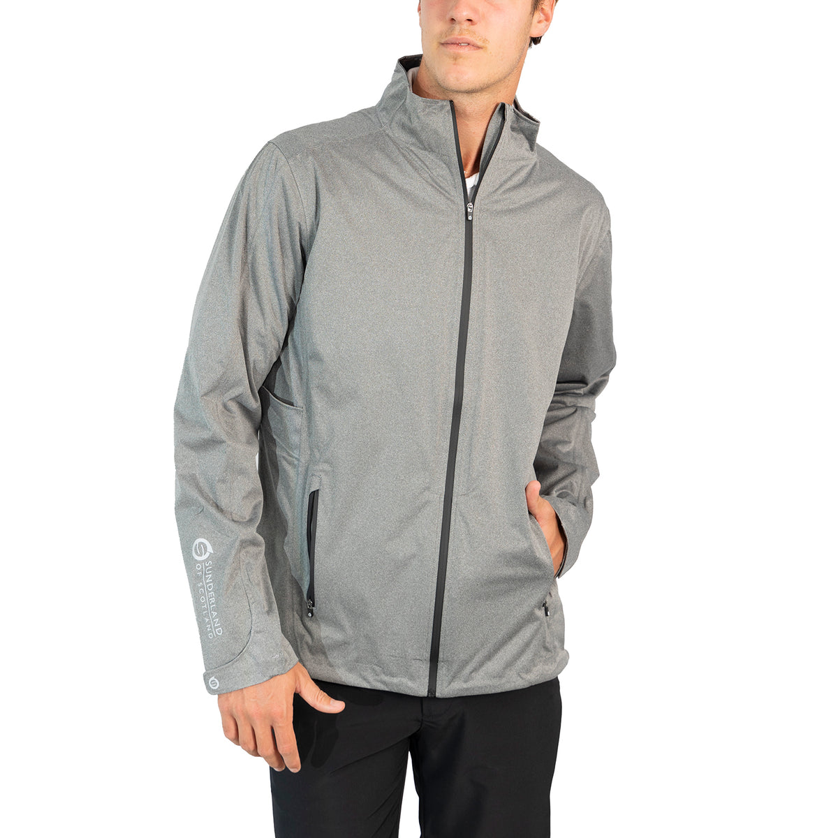 Sunderland Whisperdry Pro-Lite Lightweight Waterproof Golf Jacket - Gunmetal Marl/ Black