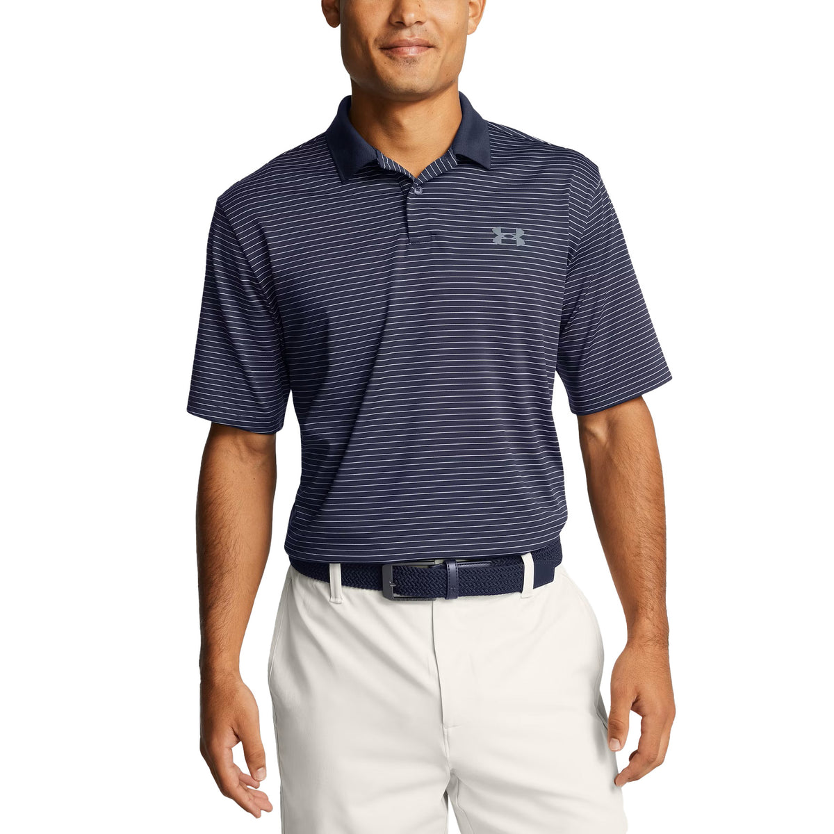 Under Armour Performance 3.0 Stripe Golf Polo Shirt - Midnight Navy/Flare Orange