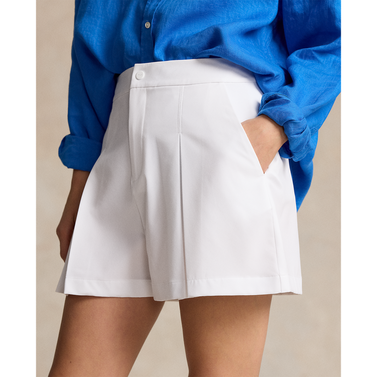 RLX Ralph Lauren Women's 4-Way Stretch Wide Leg Pleated Shorts - White