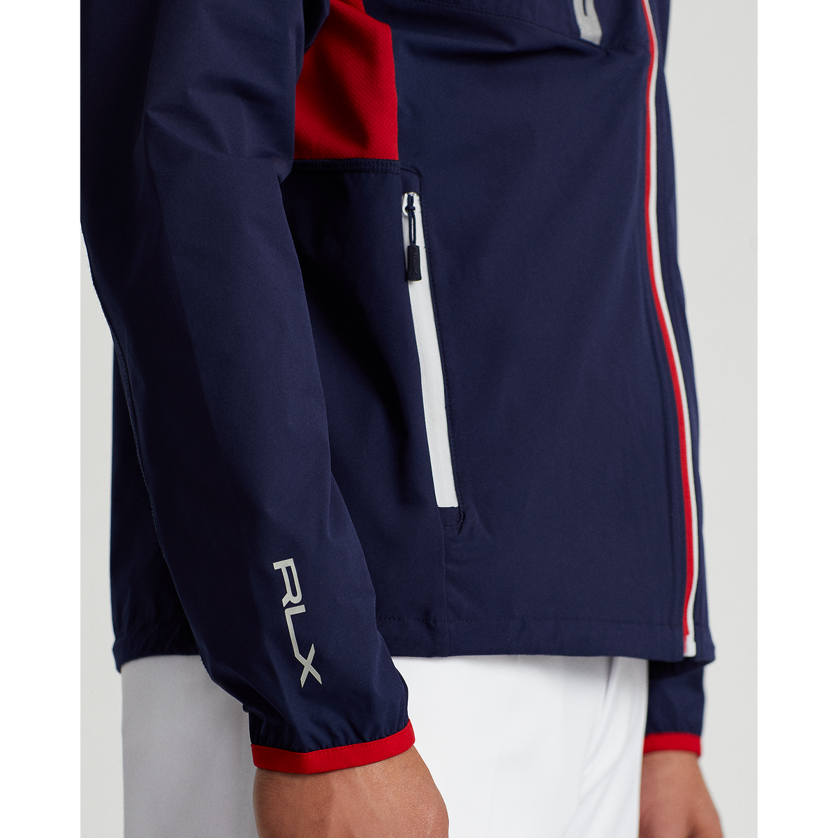 RLX Ralph Lauren Par Water-Resistance Windbreaker Golf Jacket - French Navy/Red