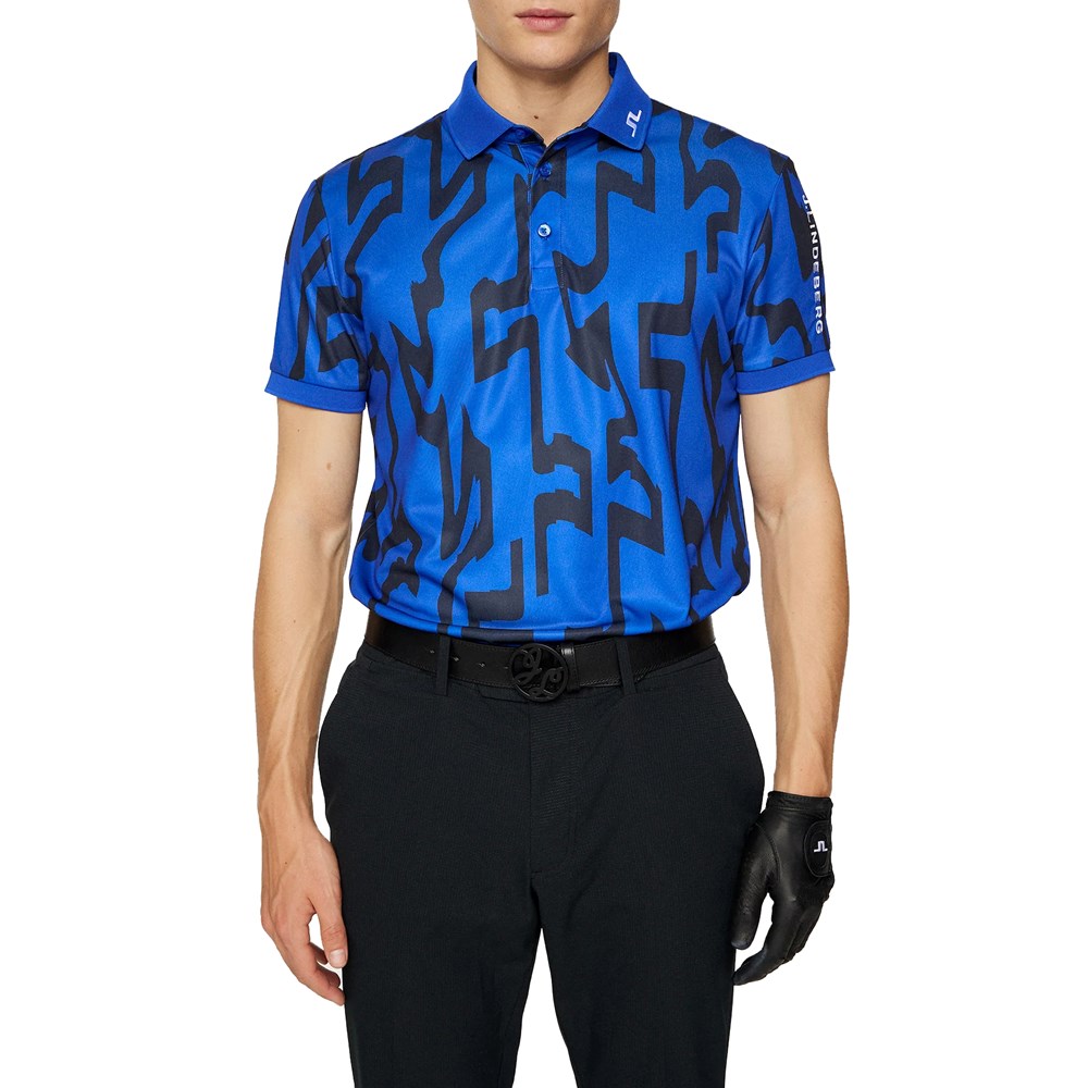 J.Lindeberg Tour Tech Reg Fit Print Golf Polo Shirt - Glitch Bridge Blue