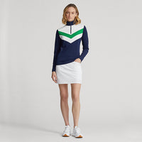 RLX Ralph Lauren Women's Power Stretch 1/4 Zip Pull Over - French Navy/Cruise Green Multi