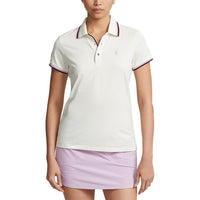 RLX Ralph Lauren Women's Tour Pique Golf Polo Shirt - Chic Cream/Light Mauve/Harvard Wine