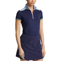 RLX Ralph Lauren Women's Stretch Mesh 1/4 Zip Golf Shirt - French Navy/Vessel Blue