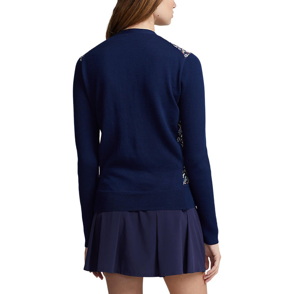 RLX Ralph Lauren Women's V-Neck Wool Blend Golf Cardigan - French Navy Multi