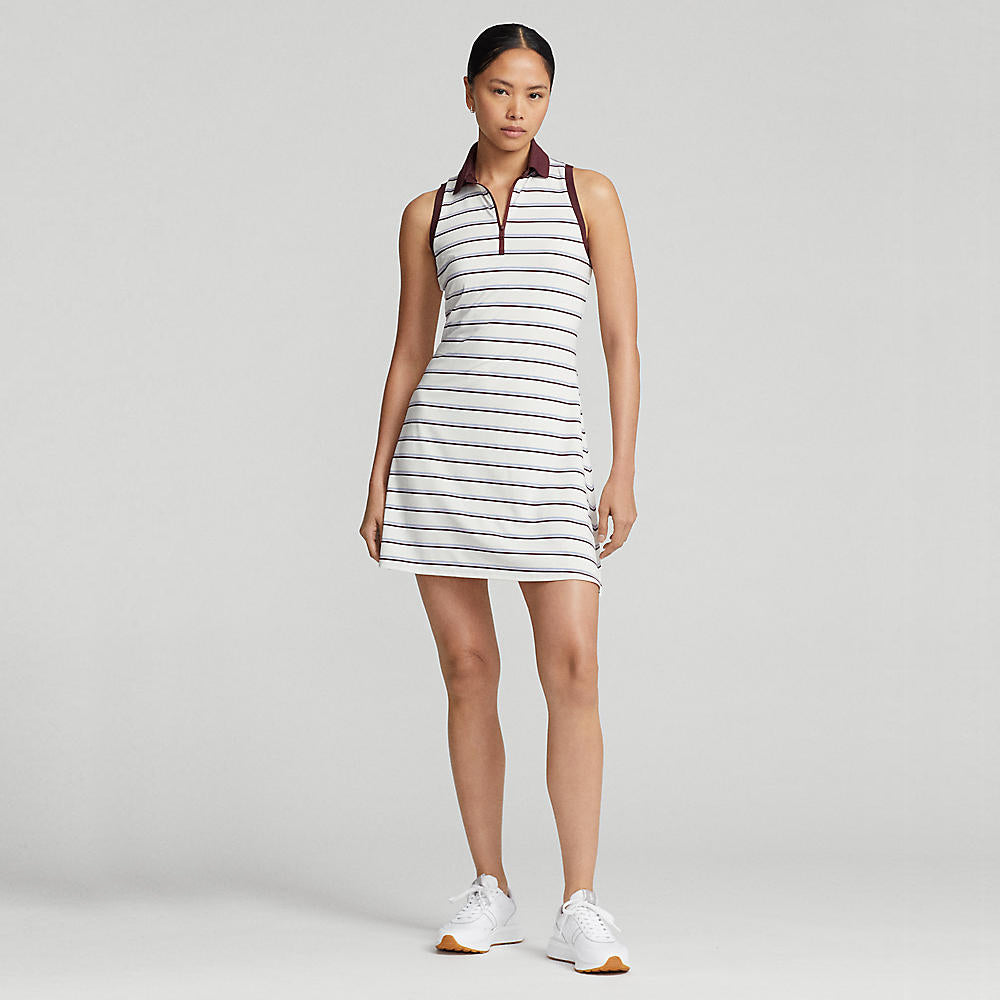 RLX Ralph Lauren Women's Sleeveless Zip YD Airflow Golf Dress - Chic Cream/Vessel Blue/Harvard Wine