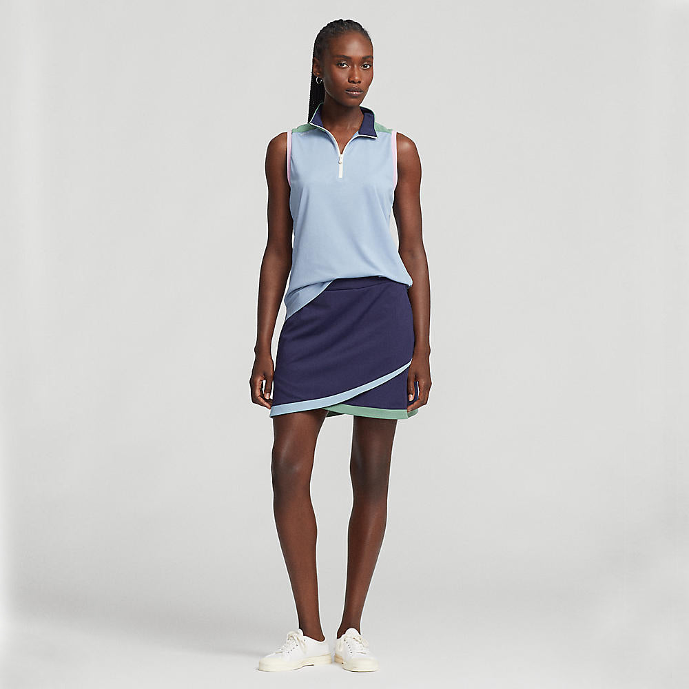 RLX Ralph Lauren Women's Faux Wrap Stretch Jersey Golf Skort 15" - French Navy/Fatigue/Vessel Blue