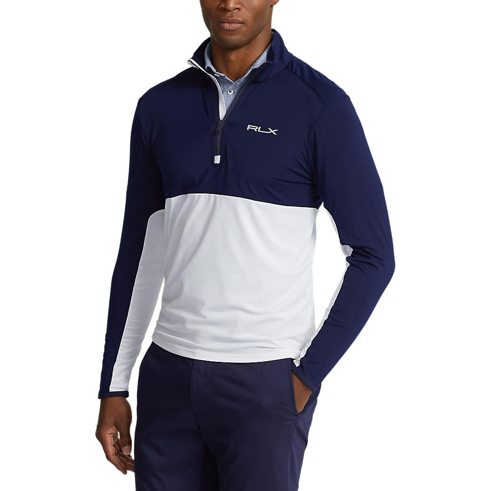 RLX Ralph Lauren Peached Airflow Jersey 1/4 Zip Midlayer - Pure White/ French Navy