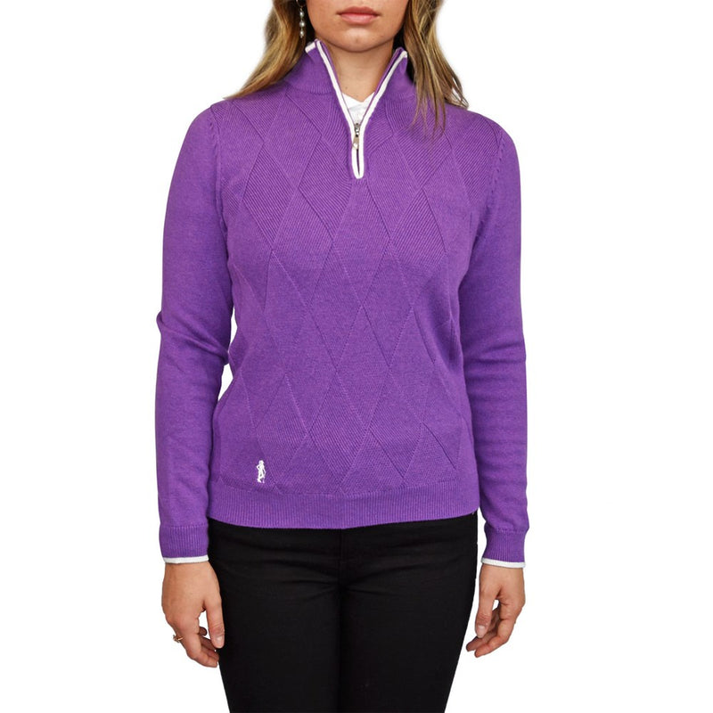 Glenmuir Women's Jody Cotton Cashmere 1/4 Knit - Amethyst Marl/White