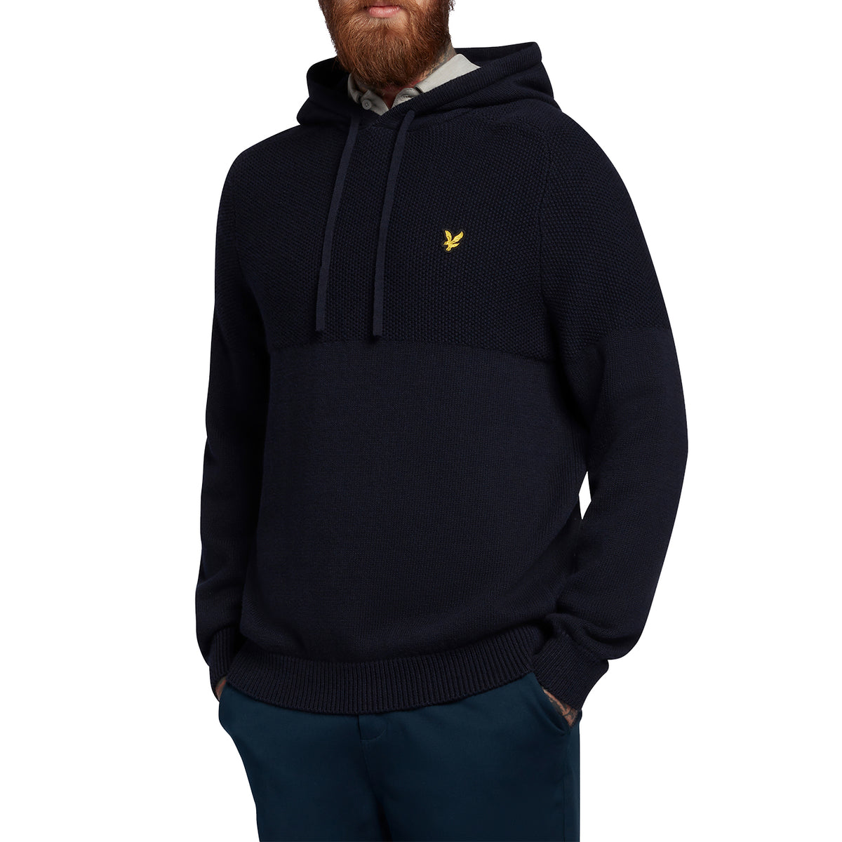 Lyle & Scott Seed Stitch Knitted Hoodie - Dark Navy