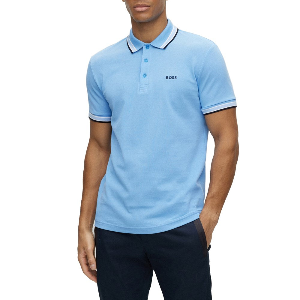 Boss Paddy Cotton Pique Polo - Open Blue