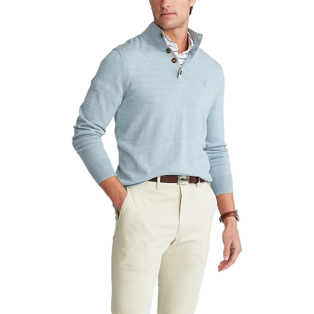 Polo Golf Ralph Lauren Mock Neck Washable Merino Pullover - Chambray Heather