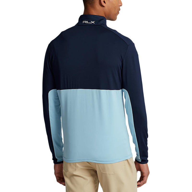 RLX Ralph Lauren Peached Airflow Jersey 1/4 Zip Midlayer - Powder Blue/ French Navy